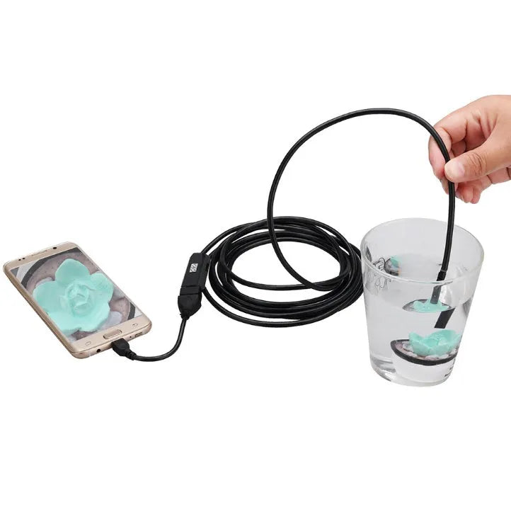 OWSOO USB endoscope camera with 5m cable, 6 LED lights, hook, magnet, and side mirror attachments