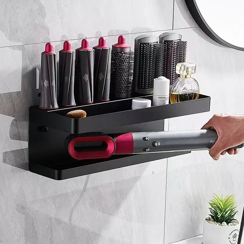 White aluminium bathroom storage rack with Marcel waver shape for hair curler organisation