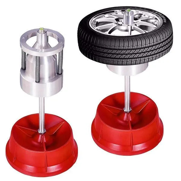 Portable aluminium hub balancer with bull's eye level for tyre balancing on 1-1/2" to 4" hubs