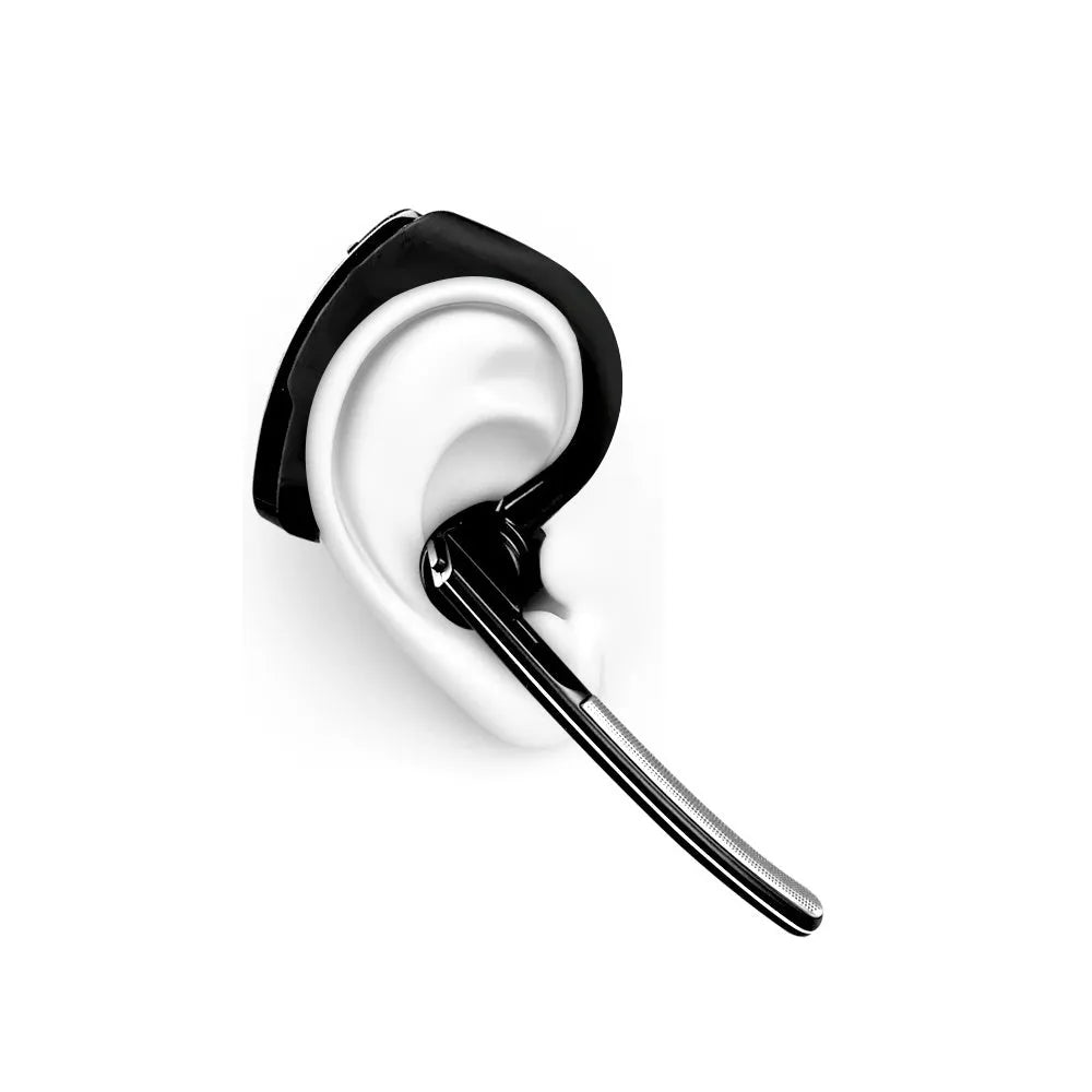 V9 Jerry style wireless Bluetooth headset with ear-bud and charging cable on a white background.