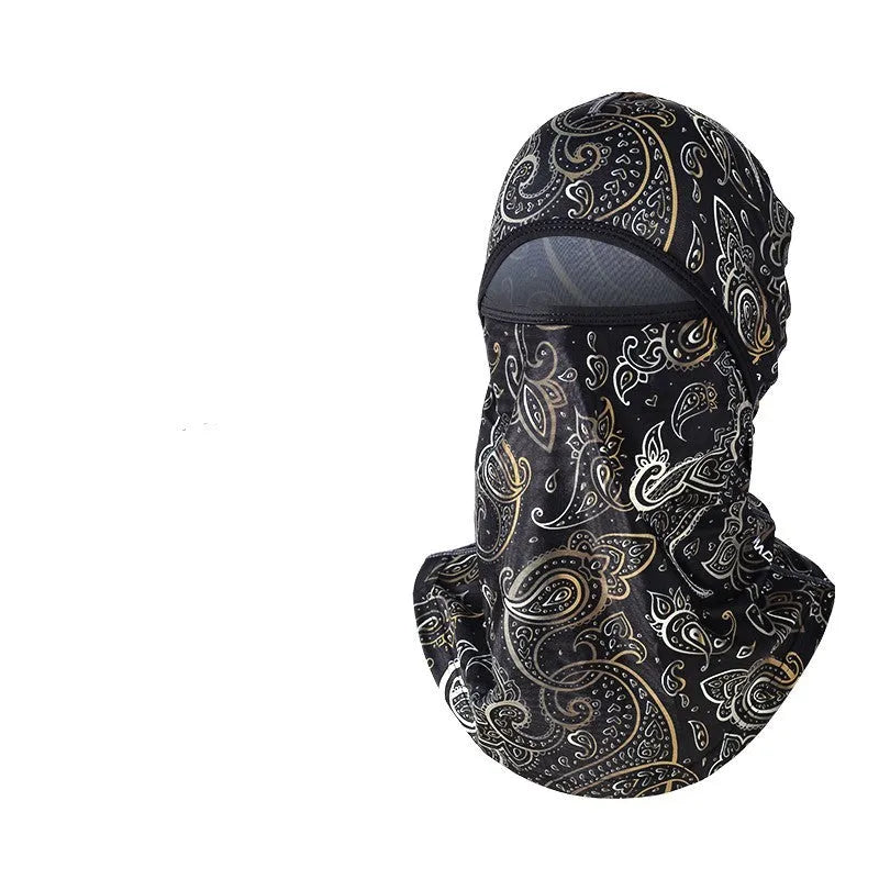 Cotton motorcycle head cover in street-style dome cap design with matching gloves