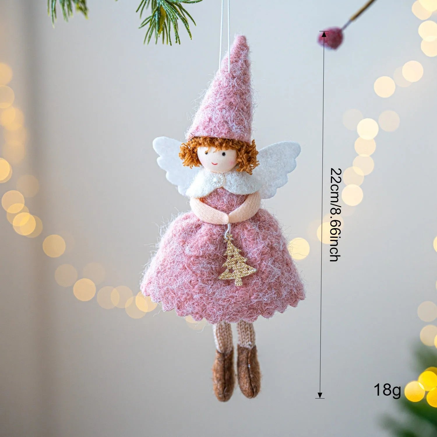 White and pink cloth Christmas angel skirt pendant ornament with felt detailing