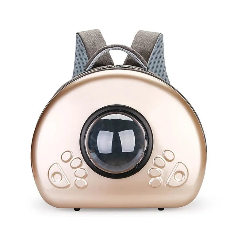 Transparent space capsule design cat carrier bag in a choice of rose gold, silver or champagne gold colour.