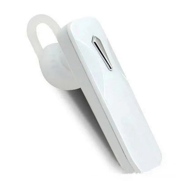 Black and white M163 Bluetooth car headset for hands-free calling and music control.