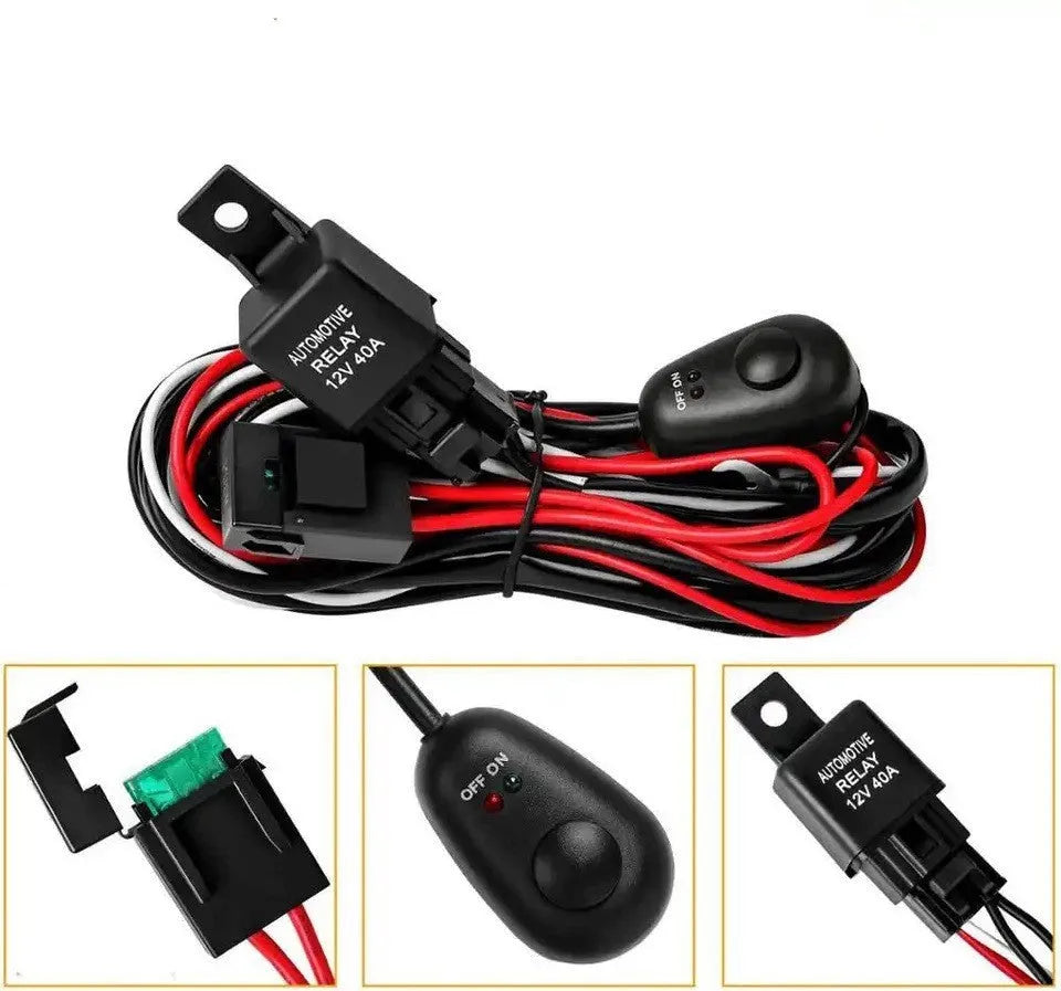 Automotive LED work light wiring harness with 2 metre silicone cable and contact parts