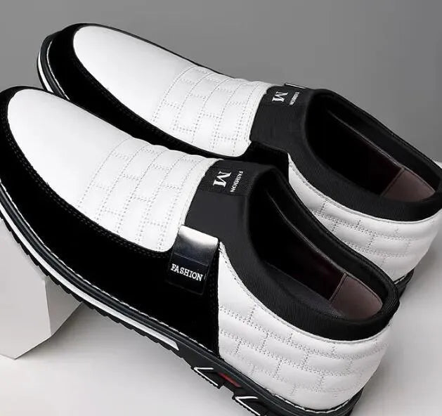 Men's genuine leather casual shoes in blue, black, and brown colours showing low-cut design