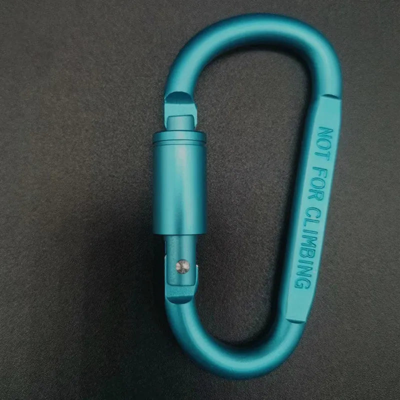 D-type aluminium locking carabiner measuring 8cm in multiple colour options