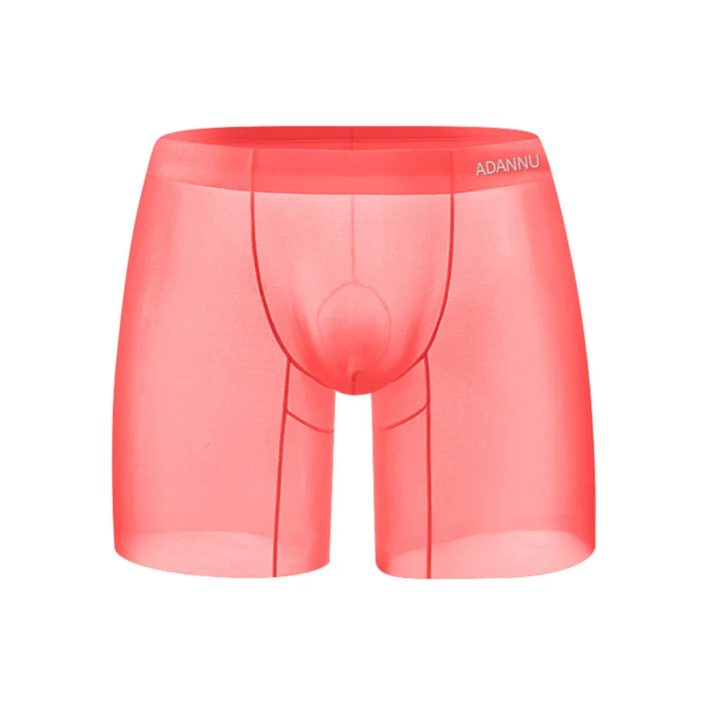 Men's seamless nylon boxer briefs in orange with U convex pouch and low waist design for sports