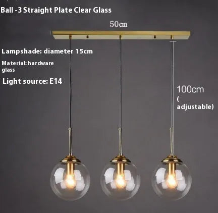 Nordic style modern round glass ball chandelier in clear, amber, smoke grey or platinum glass for living and dining rooms