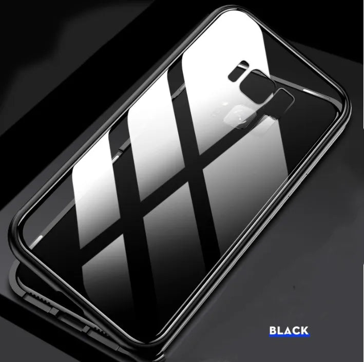 Black magnetic privacy phone case with clamshell design showing anti-peeping screen