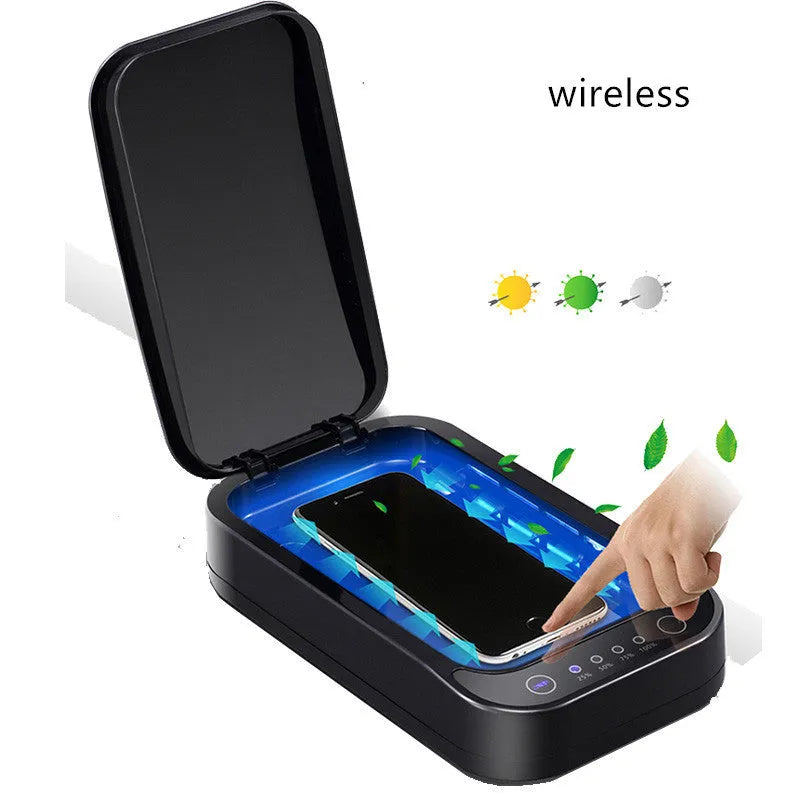 Blue and white ultraviolet disinfection box for sanitising mobile phones