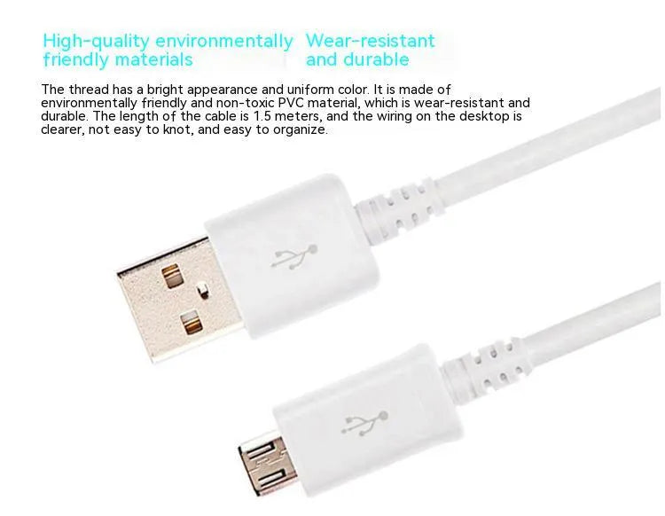 Android smartphone universal micro USB data cable in black or white with 1-metre length