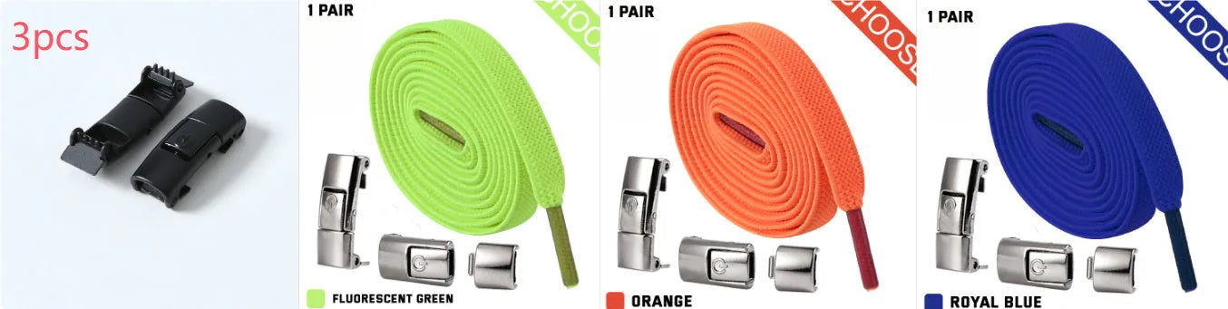 Press lock elastic shoelaces with 8mm widened flat design in various colours
