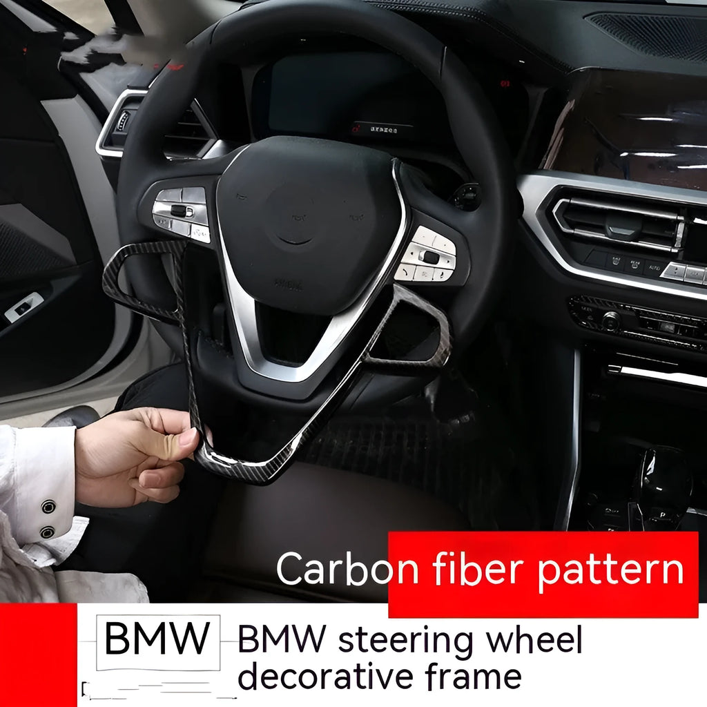 Carbon fibre pattern steering wheel button frame for BMW vehicles