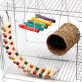 Wooden rat parrot toy set with swing climbing ladder colourful beads and natural cotton grass bed for small pet cage