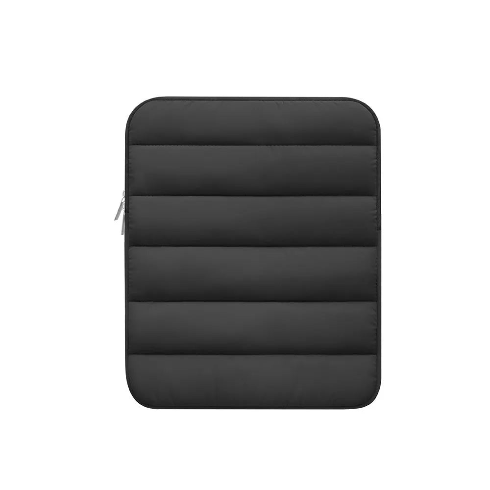 Puff Bag fluffy laptop sleeve for 9.7-11 inch devices in black, khaki, or silver.