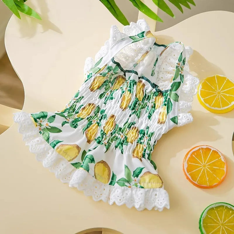 Rock yellow lemon polyester dog skirt with princess style and strap design for small dogs