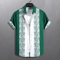 Men's plaid short-sleeve shirt cardigan with lapel collar showing elastic fabric detail