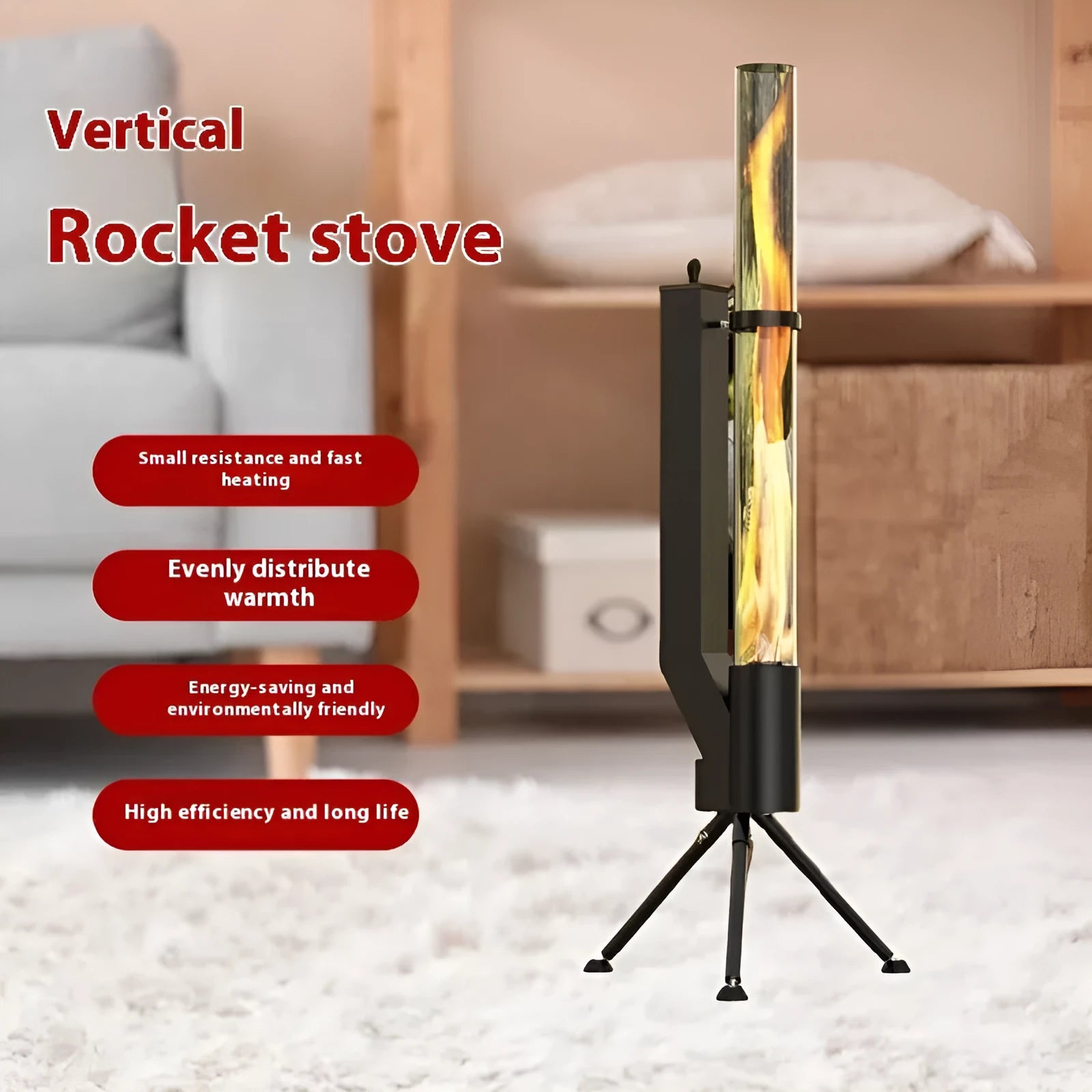 Vertical iron rocket furnace wood burning heating stove for courtyard use