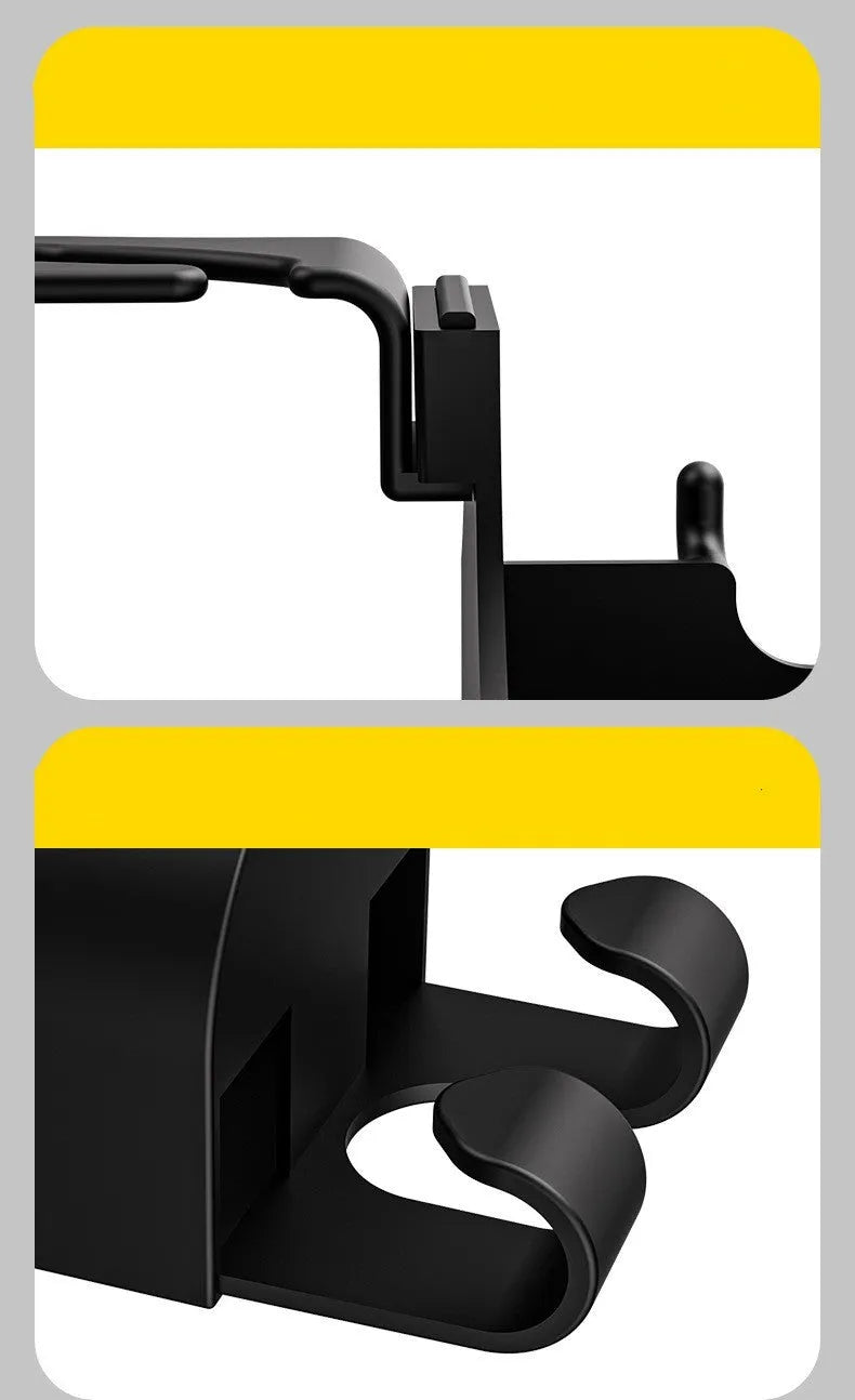 Black plastic car hook seat back organiser with cup holder and hook attachment