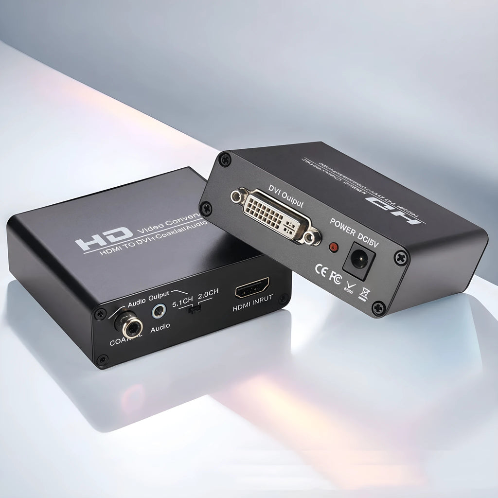 Black HDMI to DVI converter with coaxial audio output and 1.5m cable for safety monitors