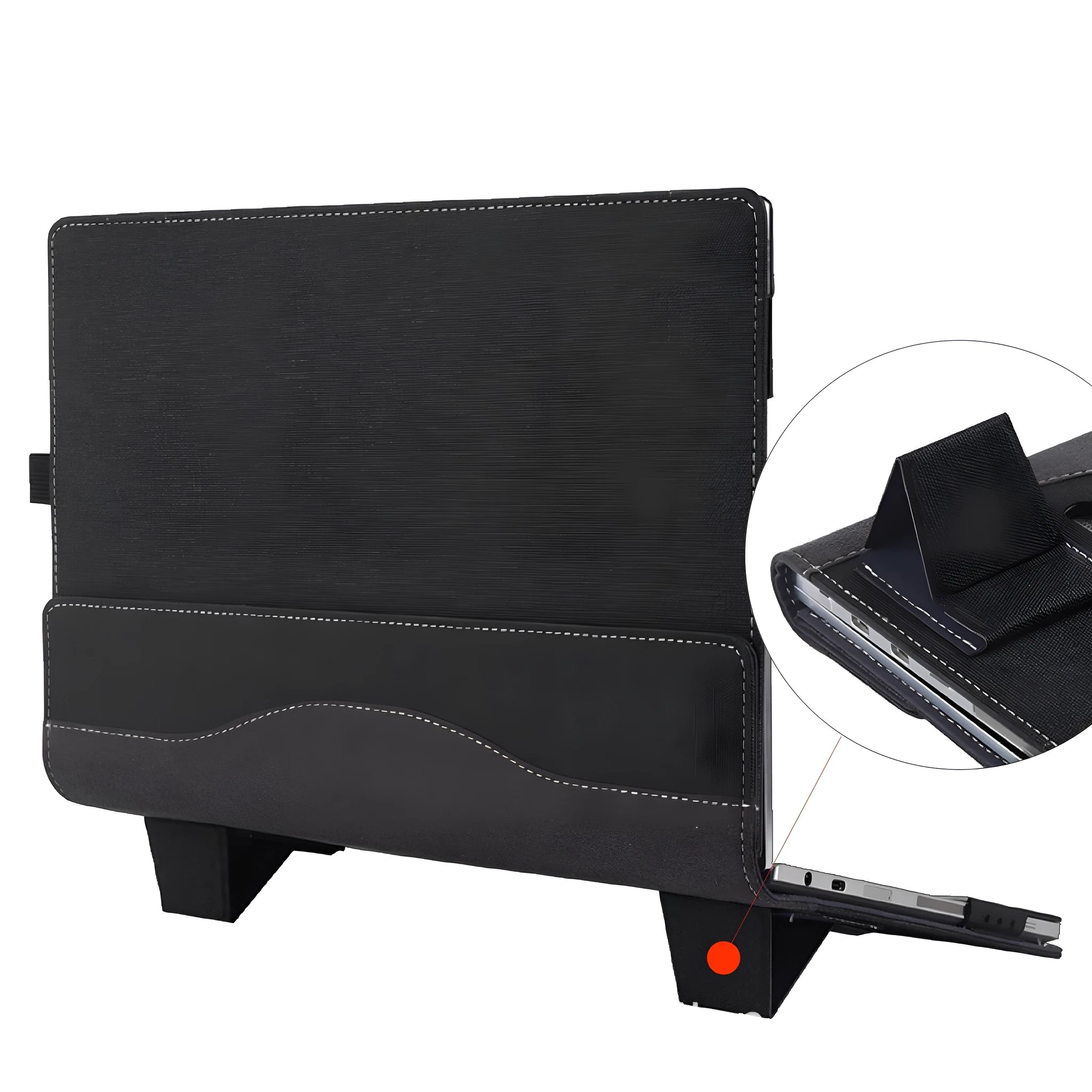 Black imitation leather laptop sleeve for Microsoft Surface Laptop 6 with bracket closure