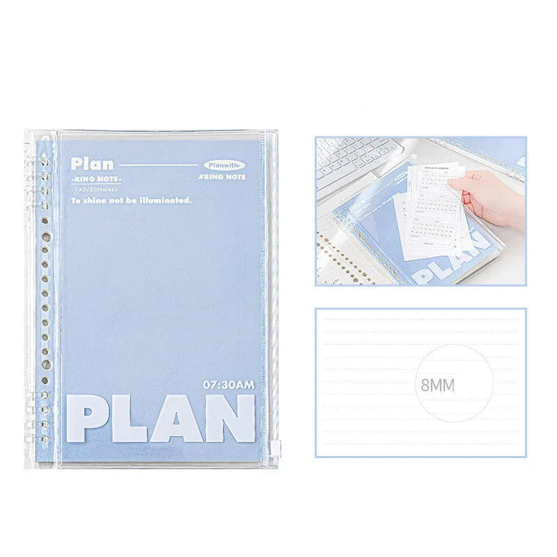 A5 PVC loose spiral notebook can store in blue or white colour with 148x210mm dimensions