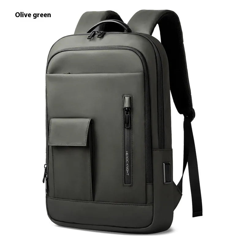 Lightweight men's Oxford cloth backpack with sewing line design in dark gray, olive green, blue, and black colour options