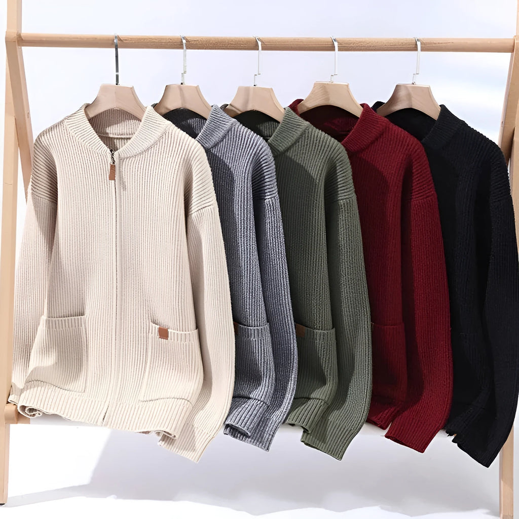 Men's striped sweater cardigan in chemical fibre blend available in multiple colours with Asian sizing