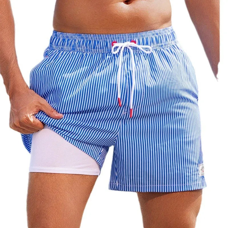 Men's loose fit quick-drying swimming trunks in spandex with colourful pattern options