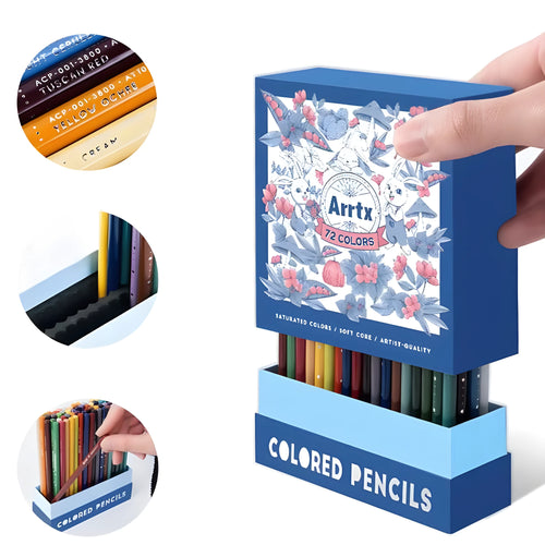 Boxed set of 72 coloured soft core art pencils with basswood barrels for drawing and exams.