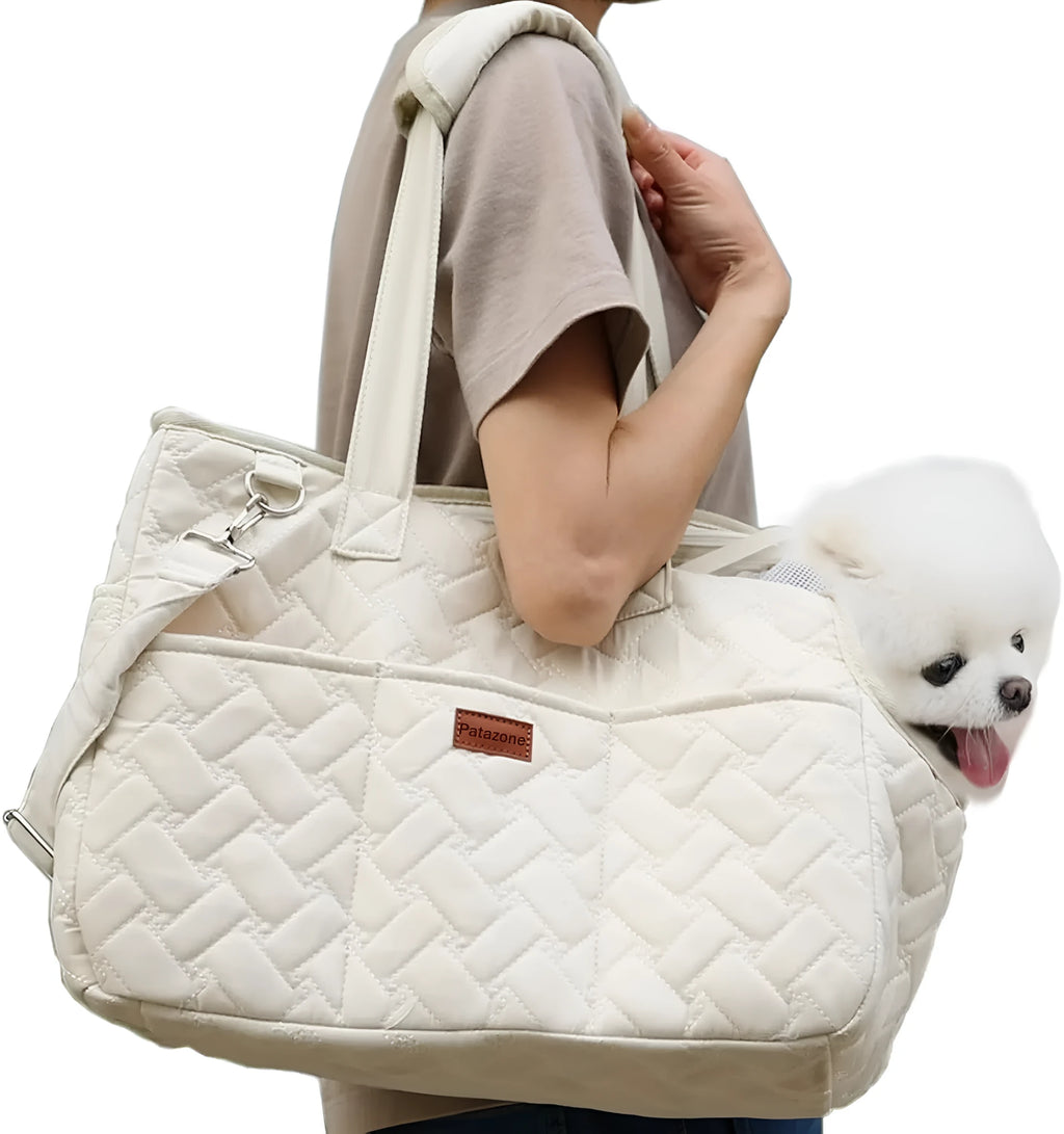 Gray nylon pet carrier handbag with mesh windows and multiple pockets for small cats and dogs