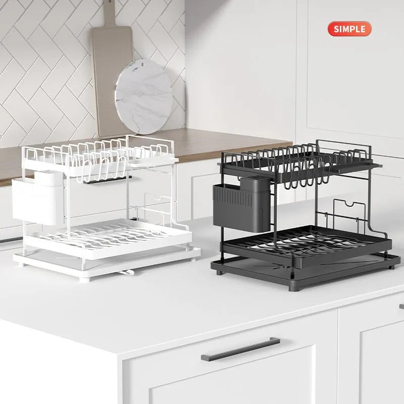 Double layer kitchen storage rack with removable draining in black colour
