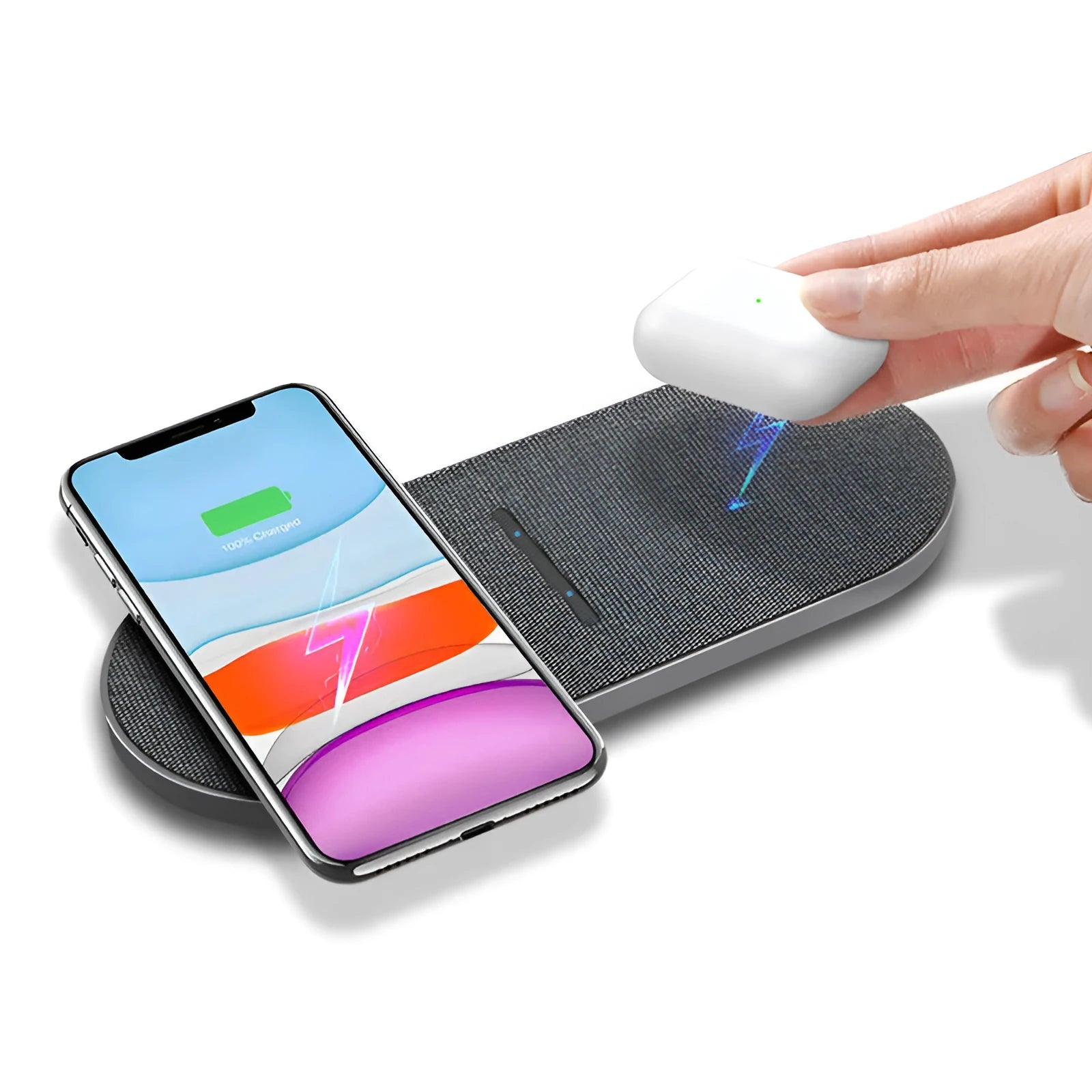 Black wireless charger pair with 10W quick charge capability and status indicator lights