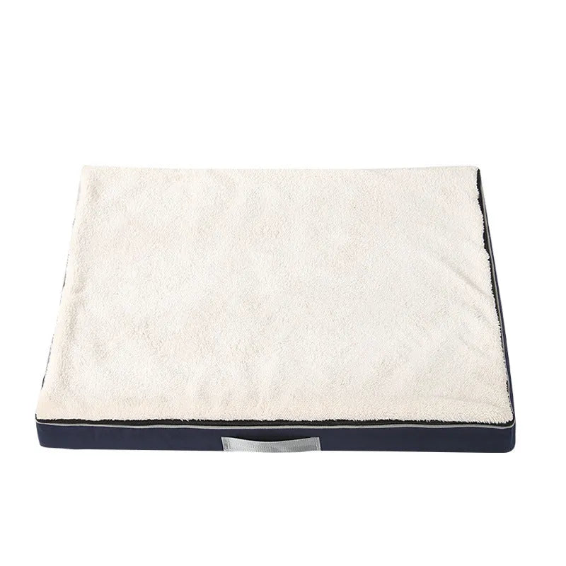Removable washable sponge dog mat in brown, available in multiple sizes on a wooden floor.