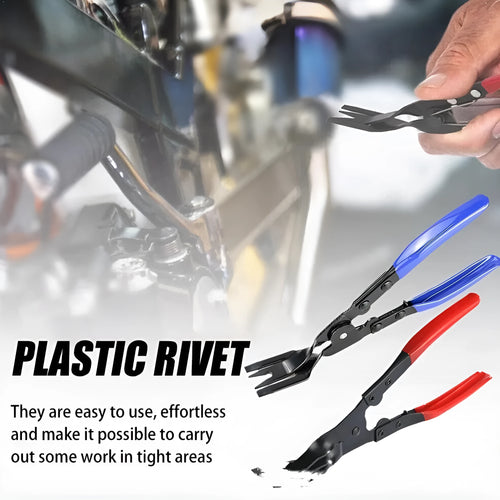 Blue steel car trim removal pliers with 235mm length and angled 32mm head
