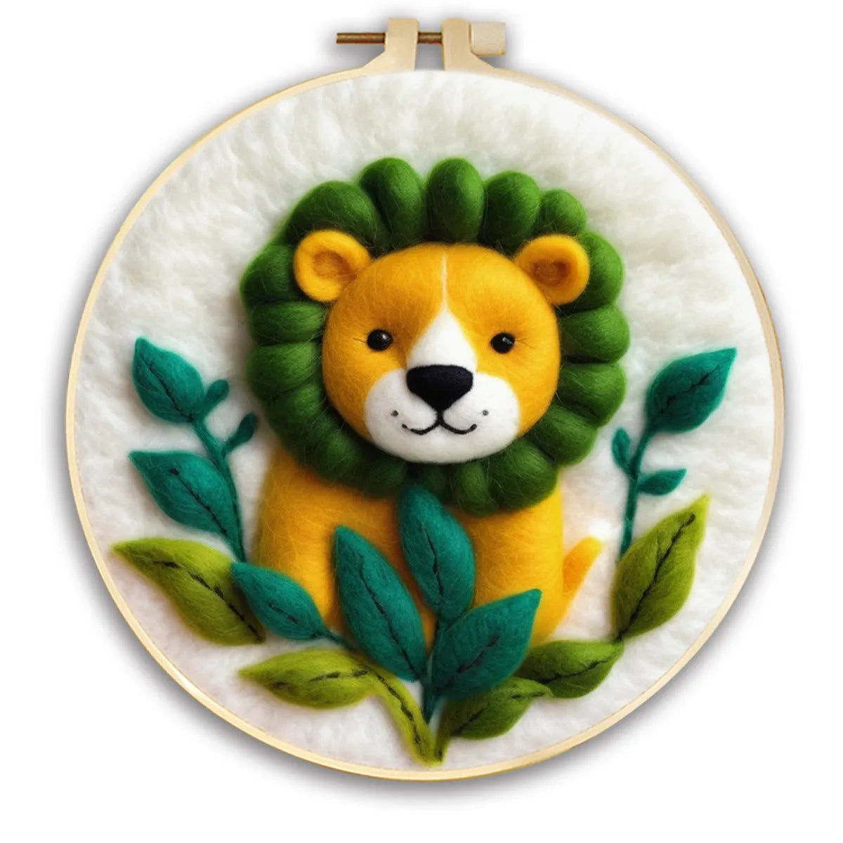 Round linen embroidery kit with wool felt materials for three-dimensional floral design