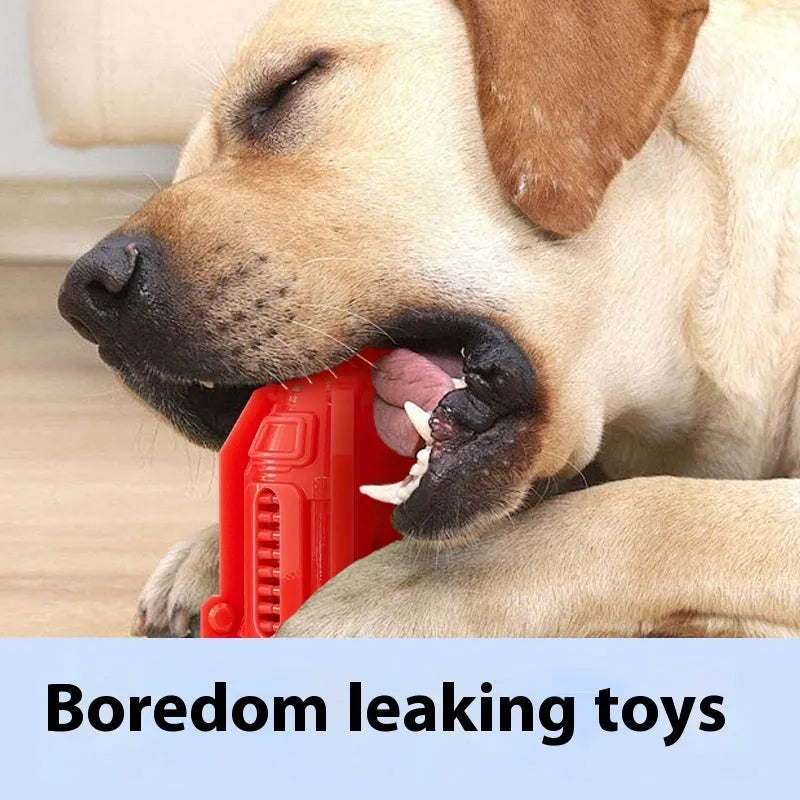 Pet food leakage toy in bright red, made from TPR material, designed for dog bite and chew treat dispensing play