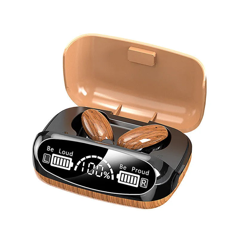 M35 Wood Grain Bluetooth wireless sports headphones with charging case