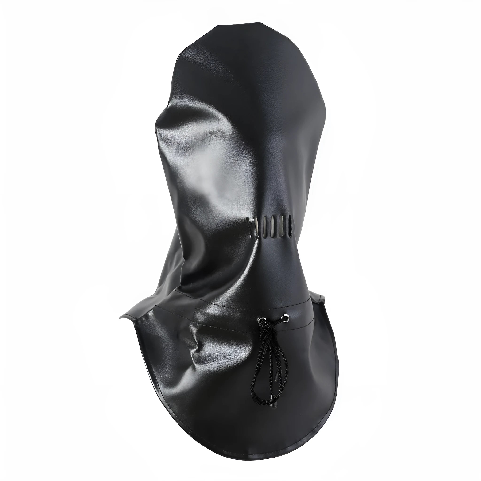 Black leather bondage mask covering eyes and nose area with adjustable strap