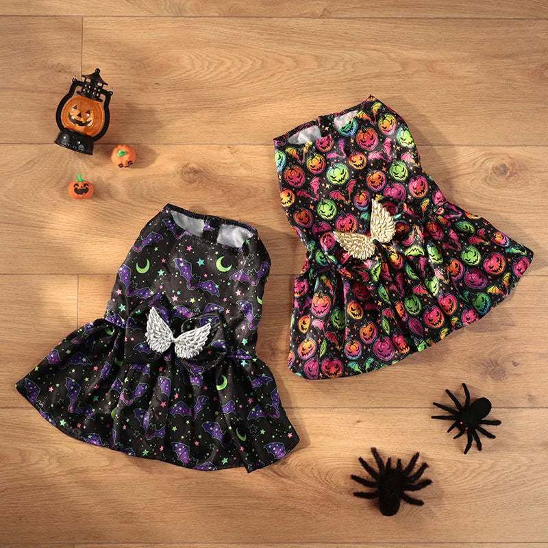 Halloween dog costume with angel wings in bright pumpkin colour option