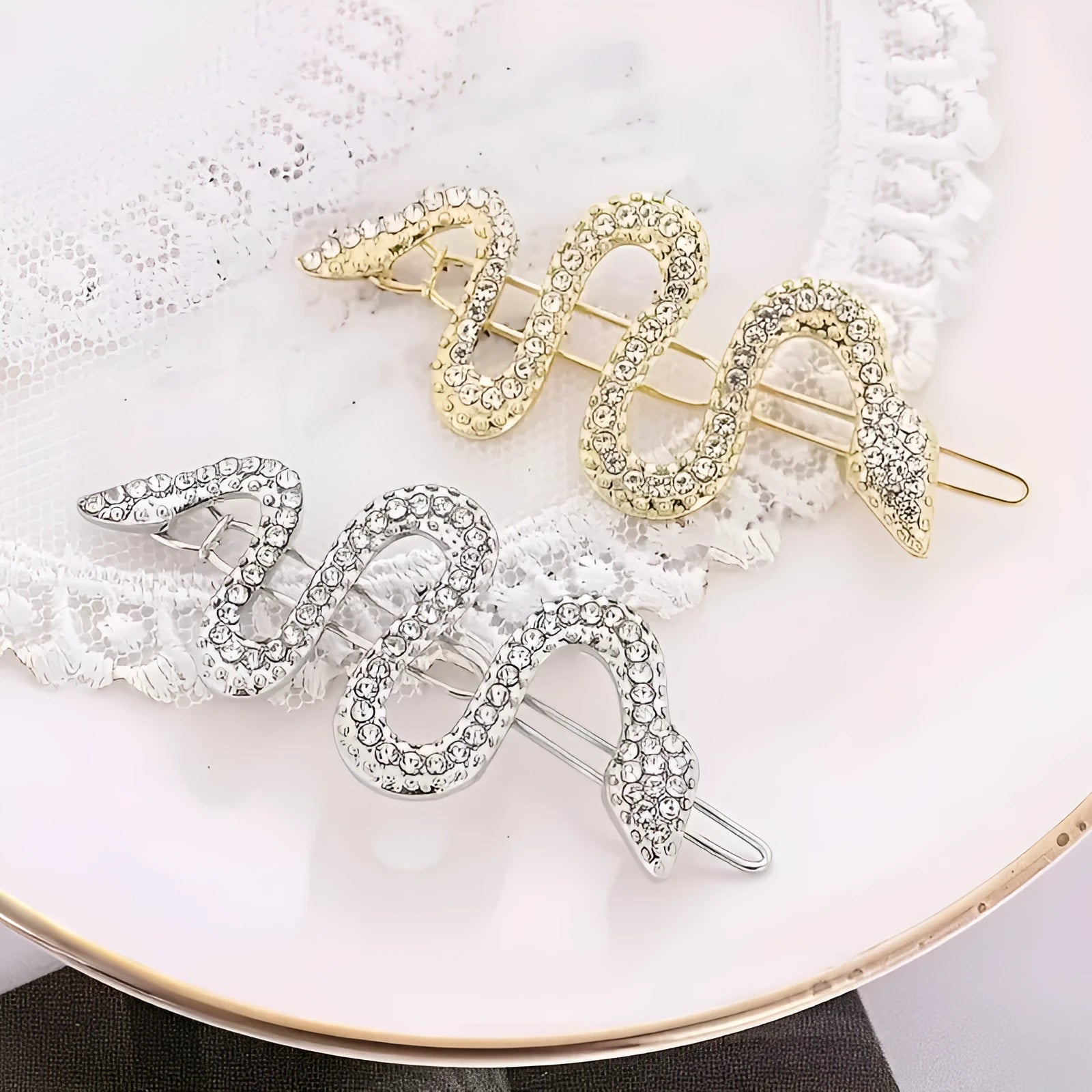 Korean vintage snake design hair barrette with electroplated gold or silver finish