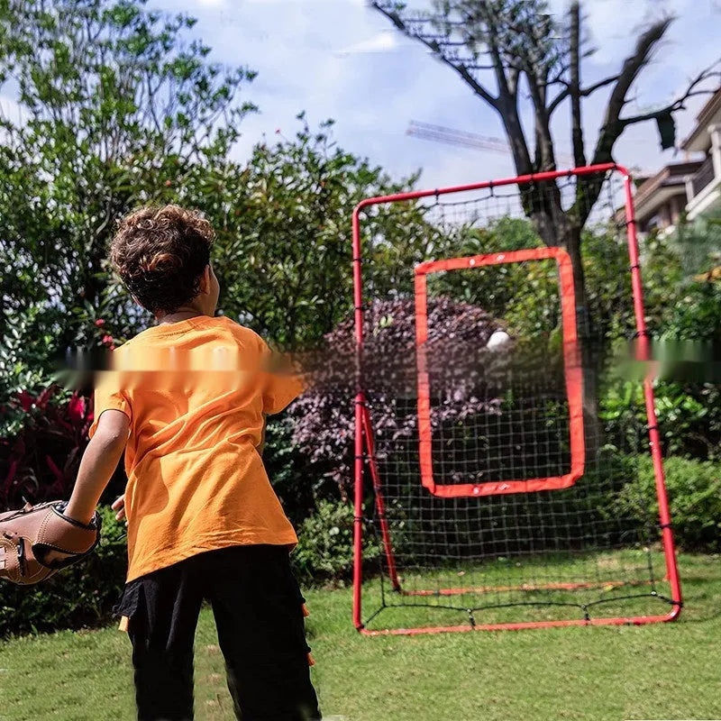 Red portable baseball training net with metal frame in 4x6 feet size