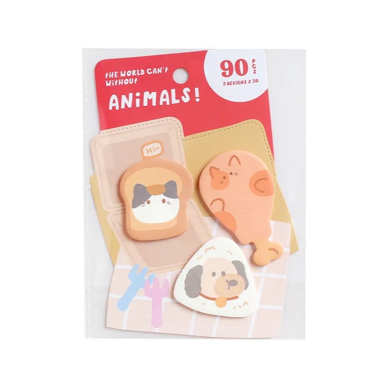 Animal shaped sticky note set with 90 pages in six colour variations
