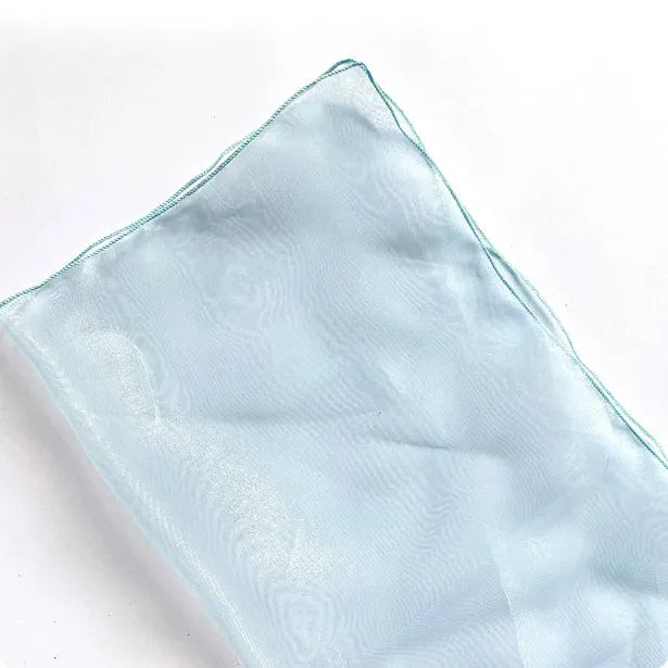 Silk arabesquitic fabric flower bouquet bag in blue colour showing decorative patterning and 60×60cm dimensions