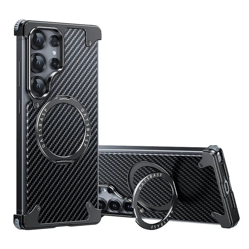 Shatter-resistant carbon fiber phone shell for Samsung S24 Ultra, metal electroplating finish, black colour