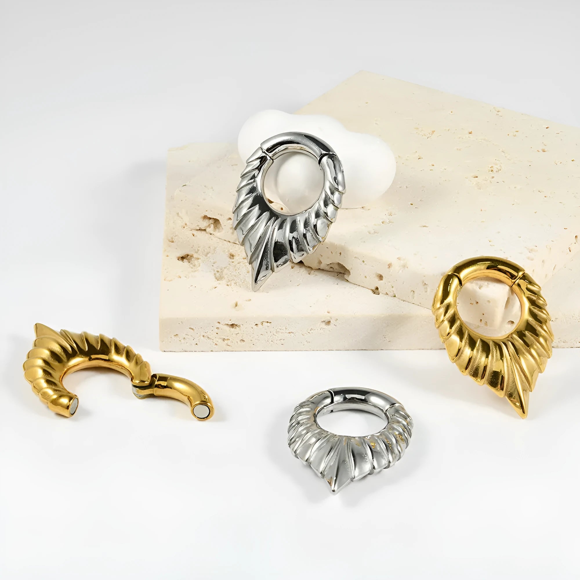 Stainless steel drop-shaped auricle to round hanging egg ear extenders with totem design