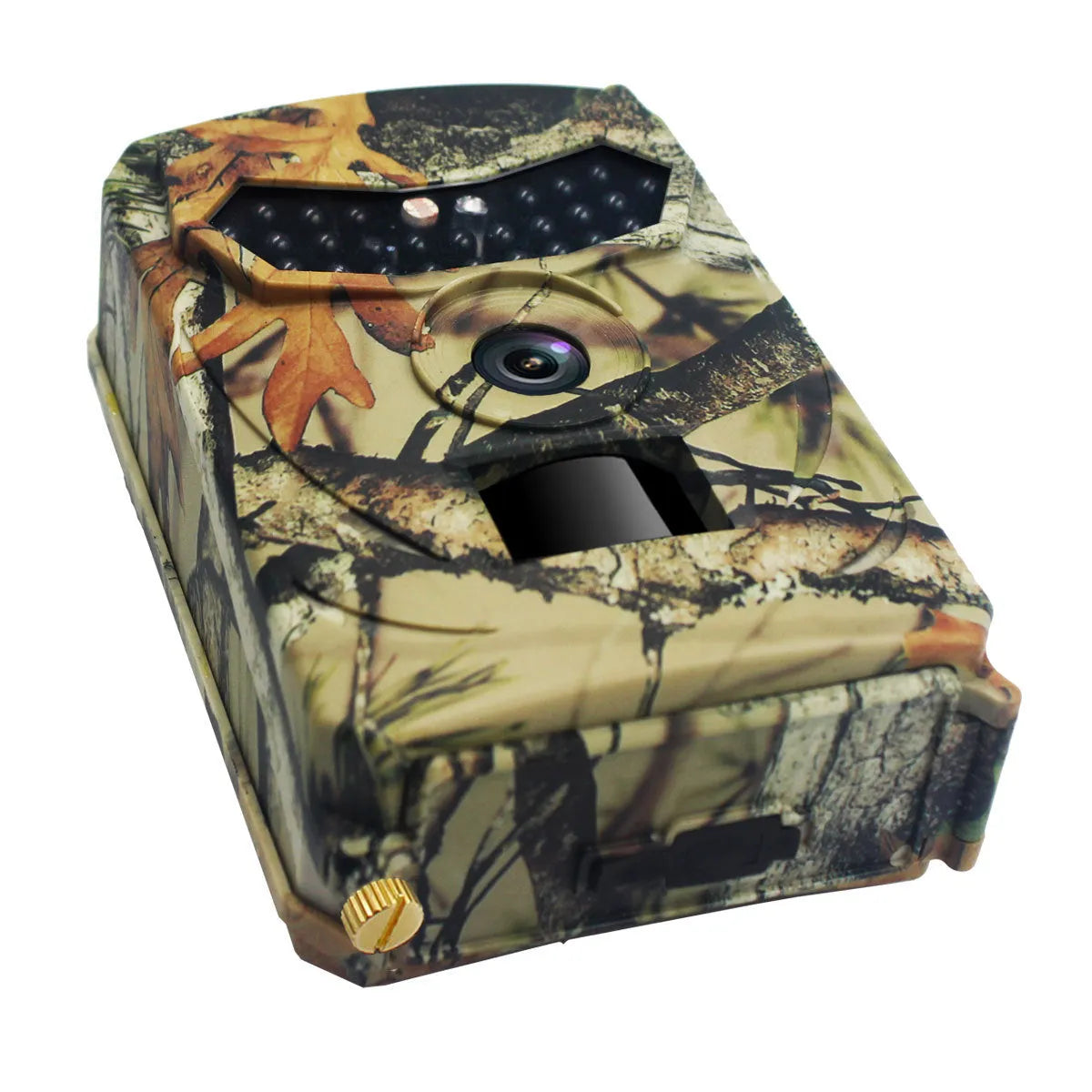 Yellow brown 16MP hunting game camera with infrared night vision for wildlife scouting