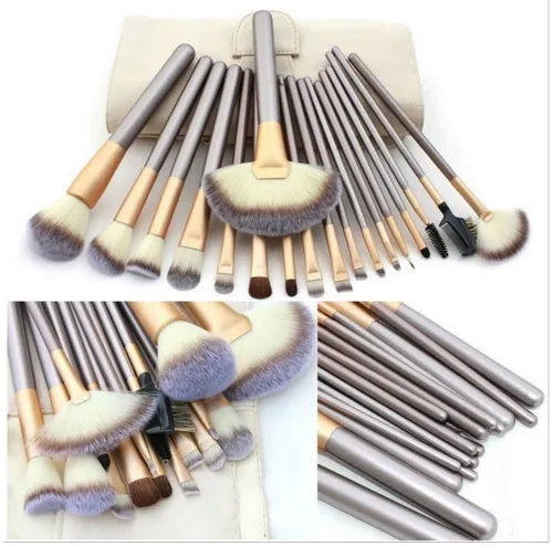 Persian makeup brush set with rice white bristles and champagne coloured handles without logos