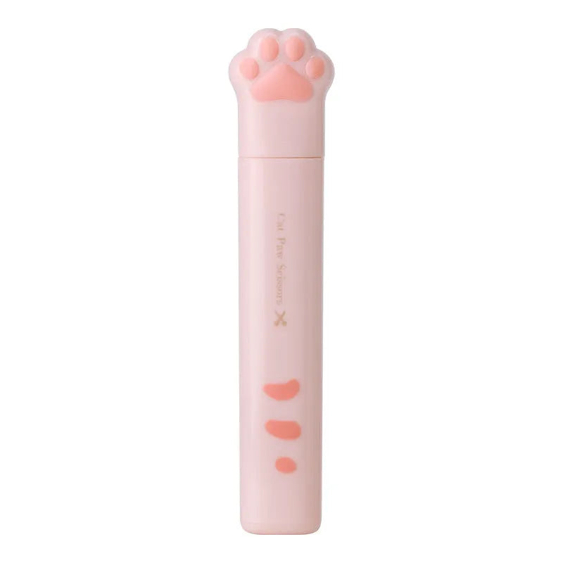 Folded cat paw mini scissors in stainless steel and plastic available in pink blue black and white colours measuring 8.7cm